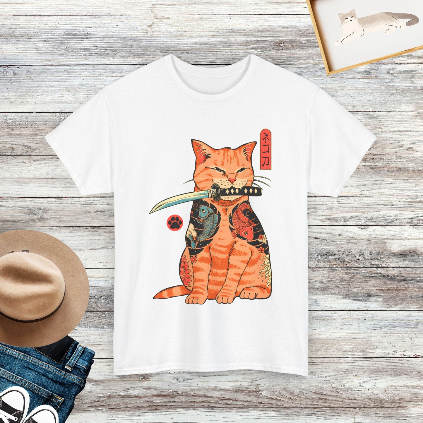 Japanese Cat T-Shirt, Samurai Cat Shirt, Cat Lover Gift