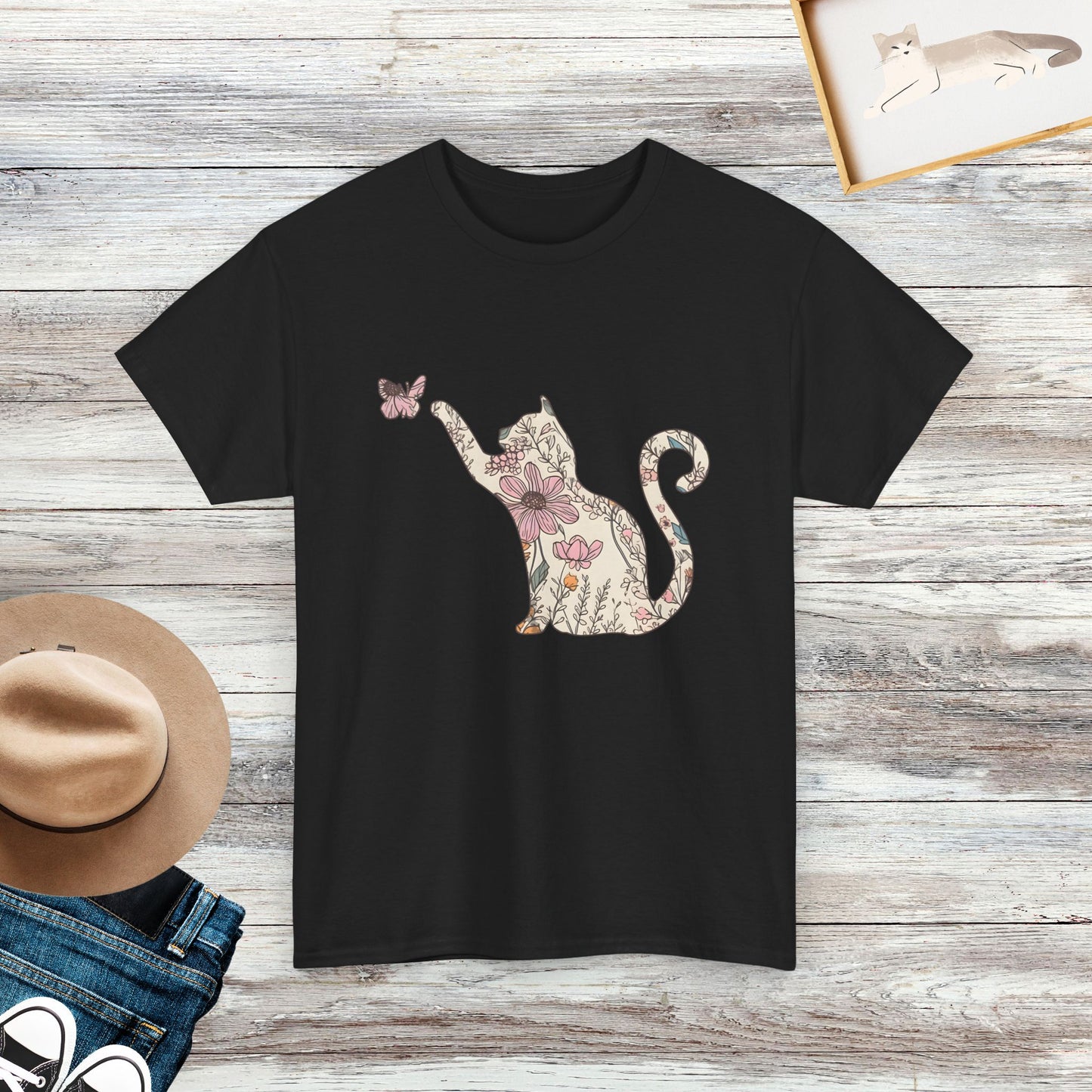 Wildflowers Cat T-shirt, Floral Cat T-shirts, Gift For Cat Lovers