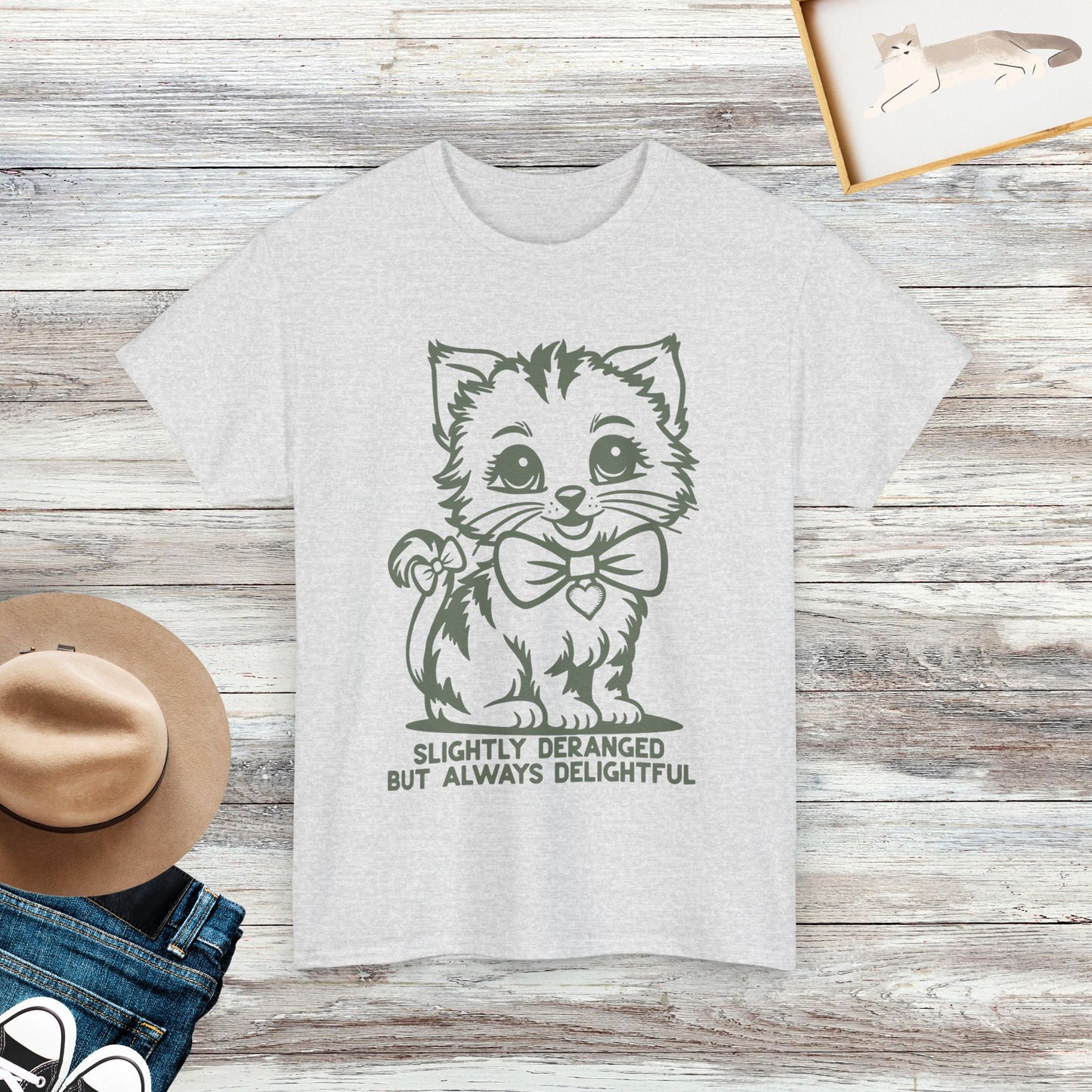 Slightly Deranged But Always Delightful T-Shirt, Retro Sarcastic Cat Shirt, Cute Kitten Tee