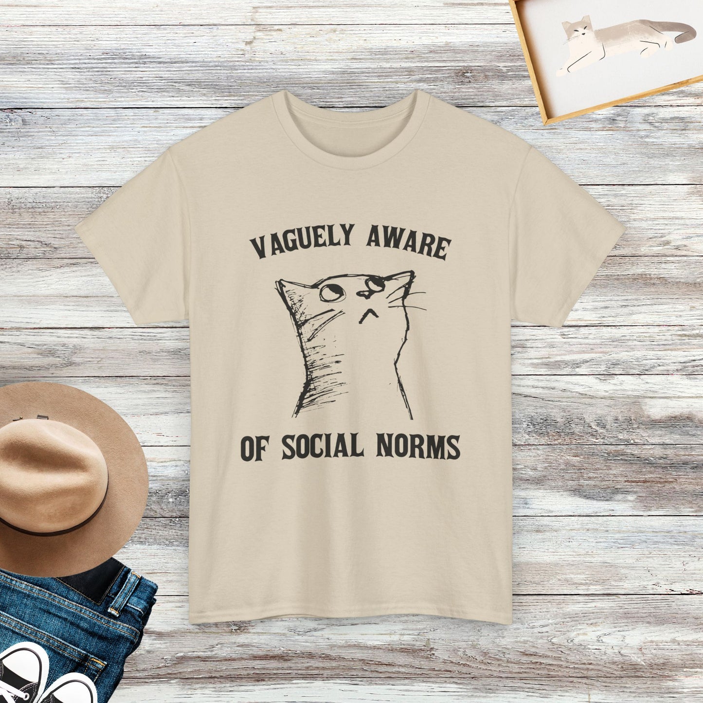 Vaguely Aware of Social Norms T-Shirt, Funny Introvert Cat T-shirt, Meme Cat Shirt