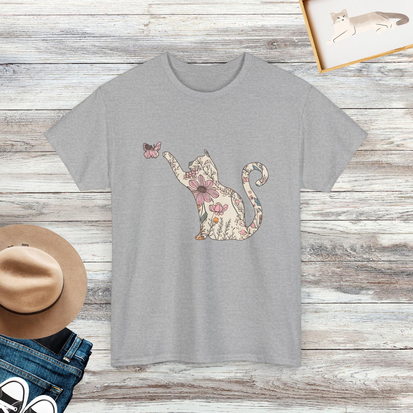 Wildflowers Cat T-shirt, Floral Cat T-shirts, Gift For Cat Lovers