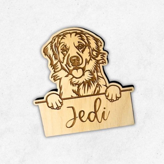 Personalized Dog Peeking Wooden Fridge Magnet, Custom Dog Breed and Name Laser-Cut Wood Magnet, Gift For Dog Parents