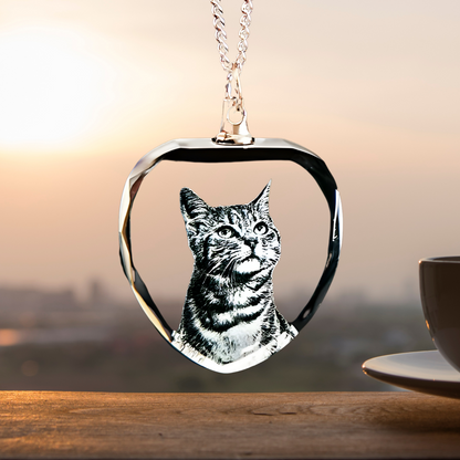 Personalized Pet Photo Crystal Necklace, Custom Laser Engraved Necklace, Gift For Pet Lover