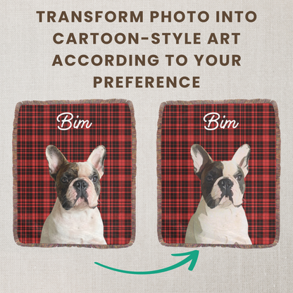 Custom Pet Plaid Fringe Blanket, Custom Pet Photo And Name, Gift For Pet Lovers, Personalized Fringe Blanket