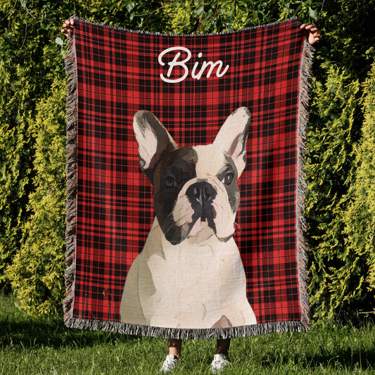 Custom Pet Plaid Fringe Blanket, Custom Pet Photo And Name, Gift For Pet Lovers, Personalized Fringe Blanket