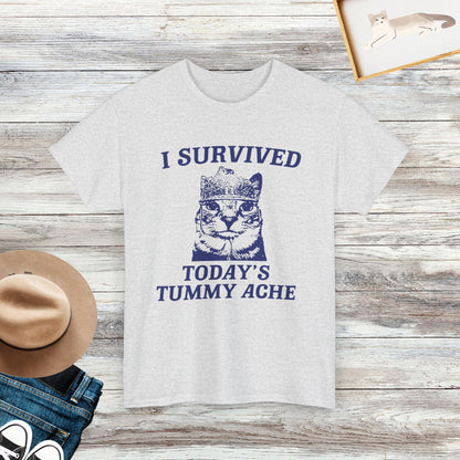 I Survived Today's Tummy Ache Shirt, Funny Cat T-Shirt, Meme Cat Shirt, Gift For Cat Lover