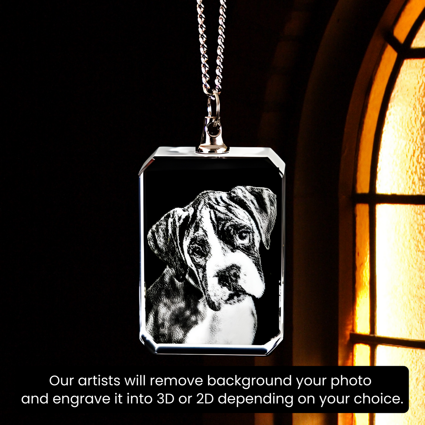 Engraved Necklace, Personalized Pet Photo Crystal Necklace, Custom Laser Engraved Necklace, Gift For Pet Lover