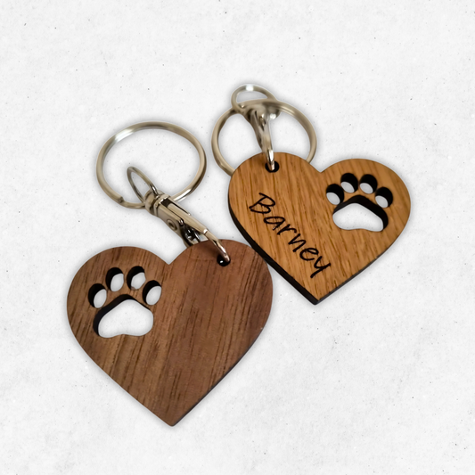 Custom Paw Print Wooden Keychain, Engraved Pet Name Keychain, Gift For Pet Lovers