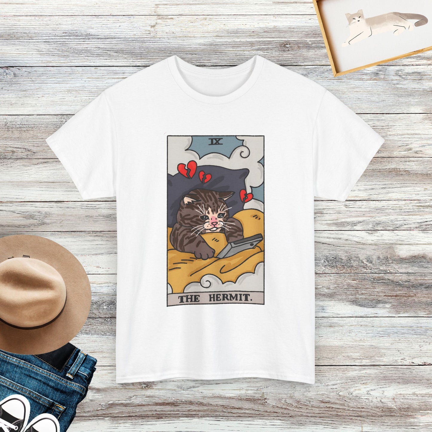 The Hermit Tarot Cat Shirt, Tarot Card Shirt, Crying Cat Meme Shirt, Gift For Cat Lovers