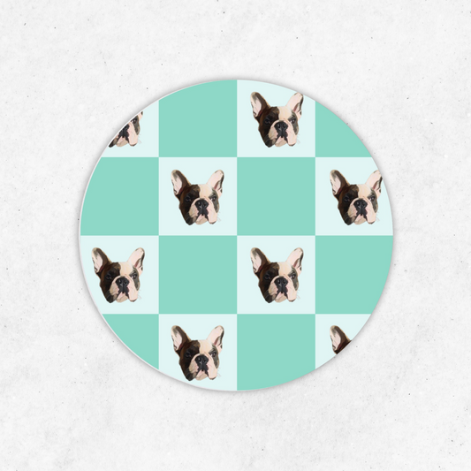 Personalized Pet Face Checkered Pattern Ceramic Coaster, Custom Pet Photo, Gift For Pet Owners