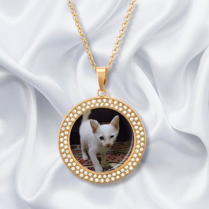 Personalized Pet Photo Diamond Necklace, Custom Pet Photo Necklace, Gift For Pet Owners