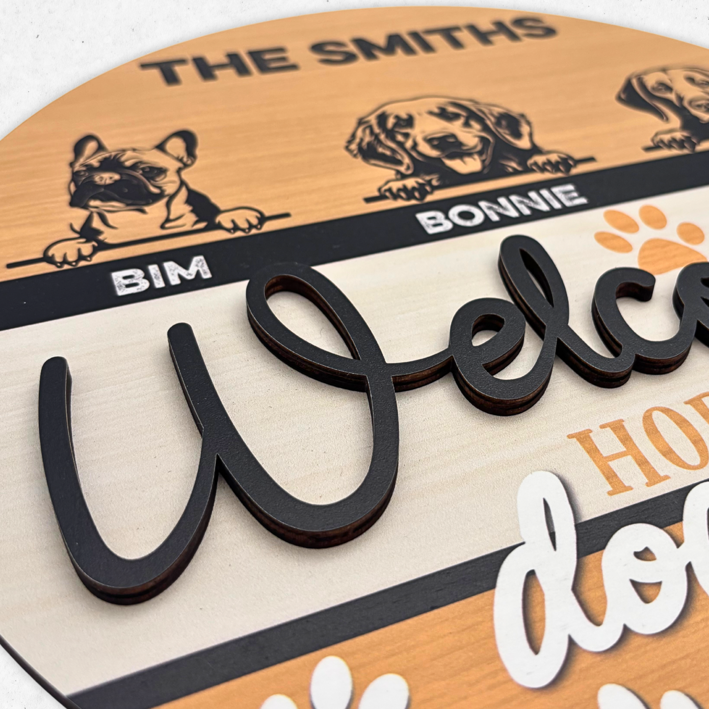 Custom Dog Face Welcome Sign, 2 Layers Wooden Door Hanger Handcraft, Hope You Like Dogs Door Sign