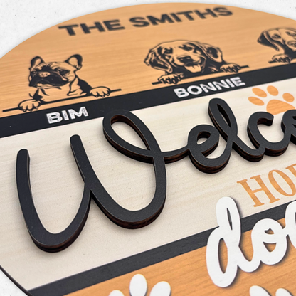 Custom Dog Face Welcome Sign, 2 Layers Wooden Door Hanger Handcraft, Hope You Like Dogs Door Sign