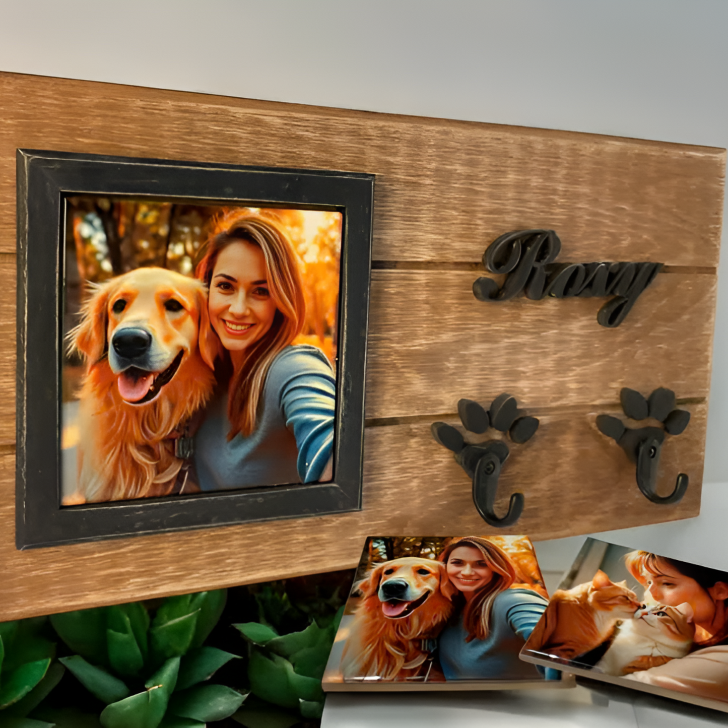 Leash Holder Pet Photo Frame Personalized, Custom Pet Key Hanger, Unique Gift For Pet Owners, Pet Lovers