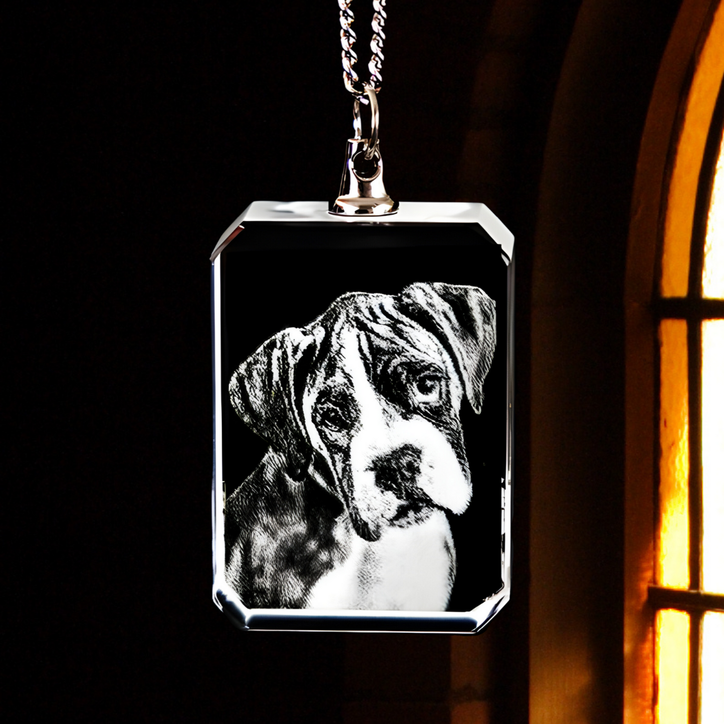 Personalized Pet Photo Crystal Necklace, Custom Laser Engraved Necklace, Gift For Pet Lover