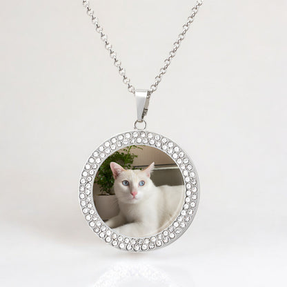 Personalized Pet Photo Diamond Necklace, Custom Pet Photo Necklace, Gift For Pet Owners