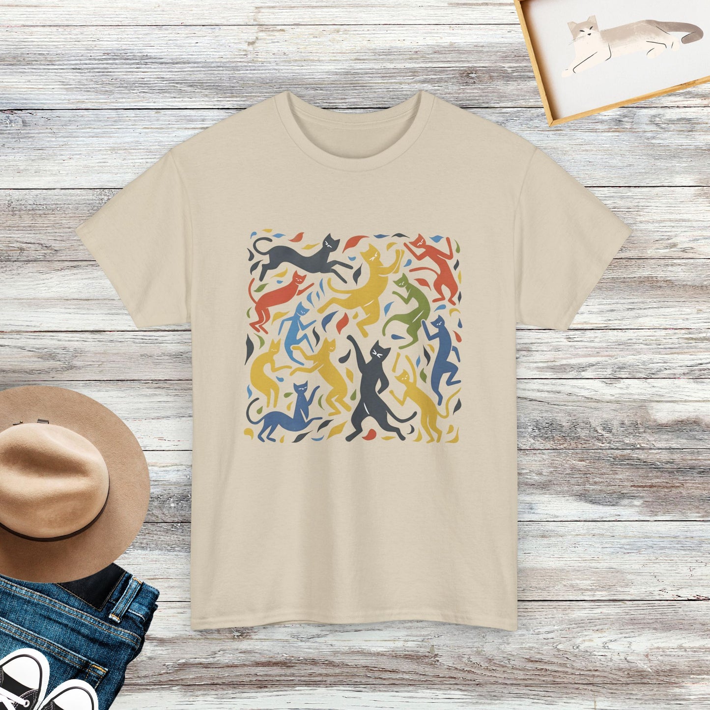 Dancing Cat Shirt, Colorful Art Cat Tee, Gift For Cat Lovers