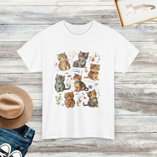 Retro Kitten Cat Flowers Shirt, Wild Flowers Cat Shirt, Cat Lover Shirt