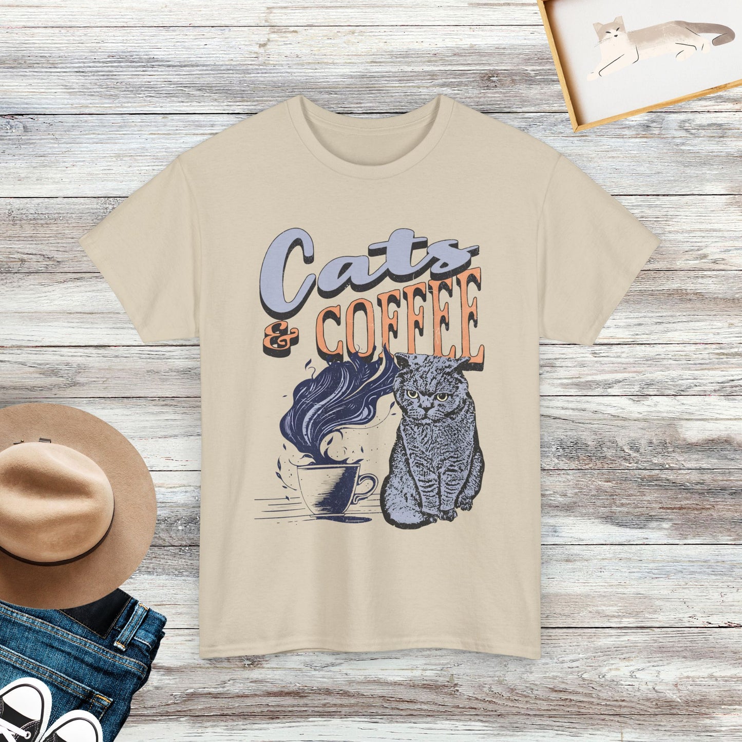 Cats And Coffee Shirt, Coffee Lover Shirt, Cat Lover Shirt, Retro Coffee Cat Shirt