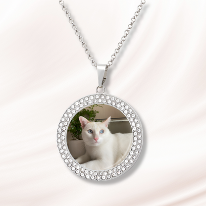 Personalized Pet Photo Diamond Necklace, Custom Pet Photo Necklace, Gift For Pet Owners