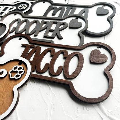 Handcraft 2 Layers Dog Name Bone Shape Plaque Personalized, Custom Kennel Dog Name Sign, Gift For Dog Owners
