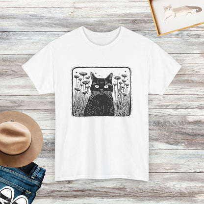 Vintage Floral Folklore Black Cat T-shirt, Cat Shirt, Cat Lover Gift