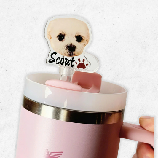 Custom Pet Straw Topper, Personalized Pet Photo and Name Tumbler Straw Cover, Gift For Pet Lovers