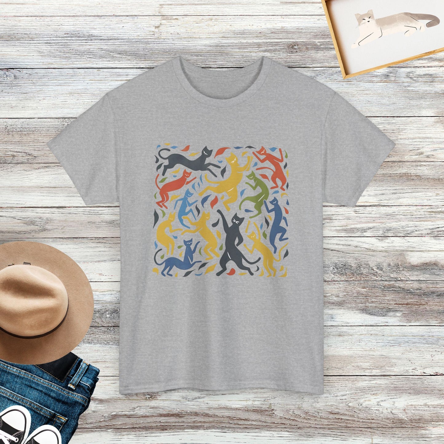 Dancing Cat Shirt, Colorful Art Cat Tee, Gift For Cat Lovers