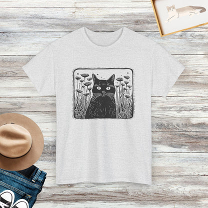 Vintage Floral Folklore Black Cat T-shirt, Cat Shirt, Cat Lover Gift