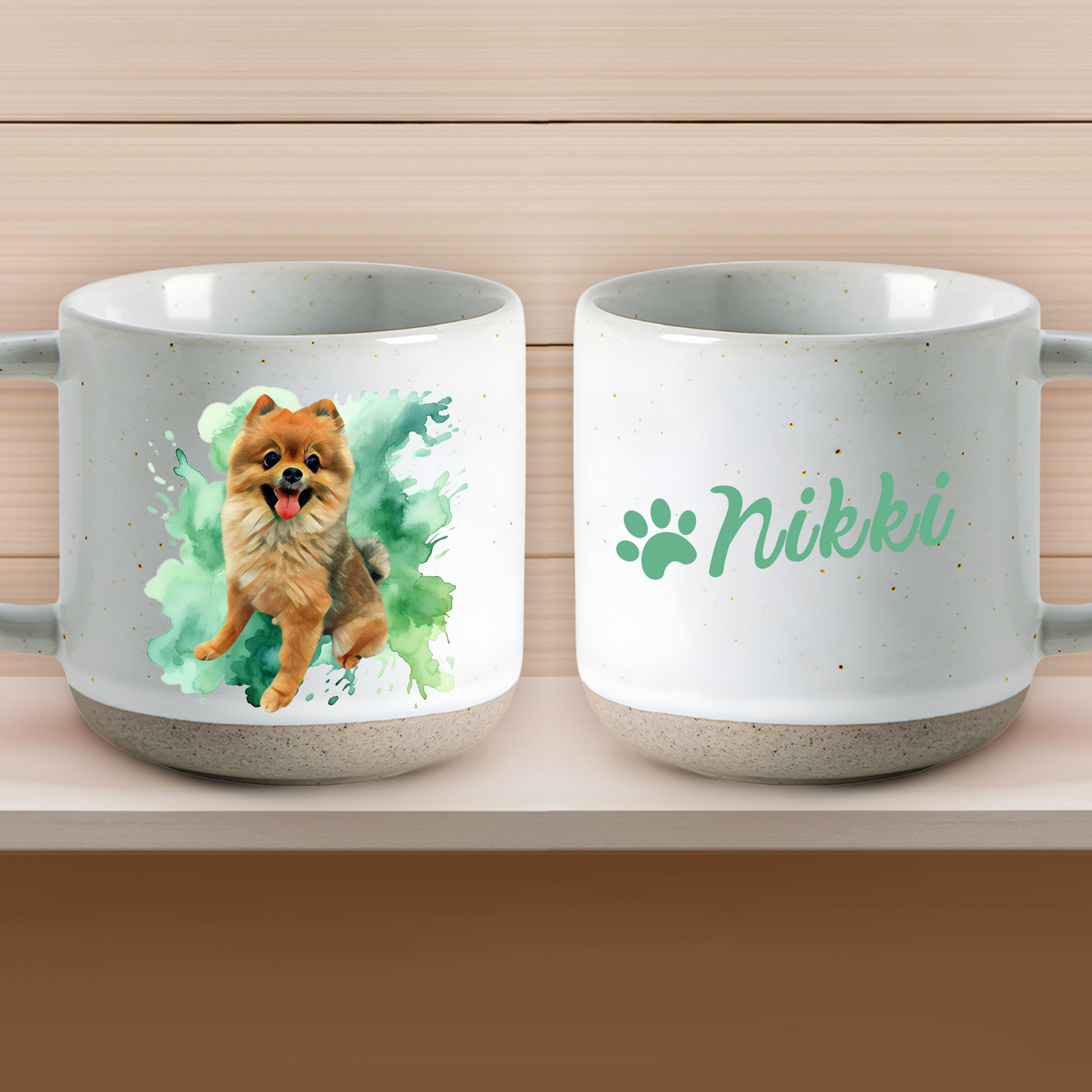 Personalized Pet Watercolor Art Pottery Mug 12oz, Custom 2 Sides Pet Photo And Name, Gift For Pet Owners