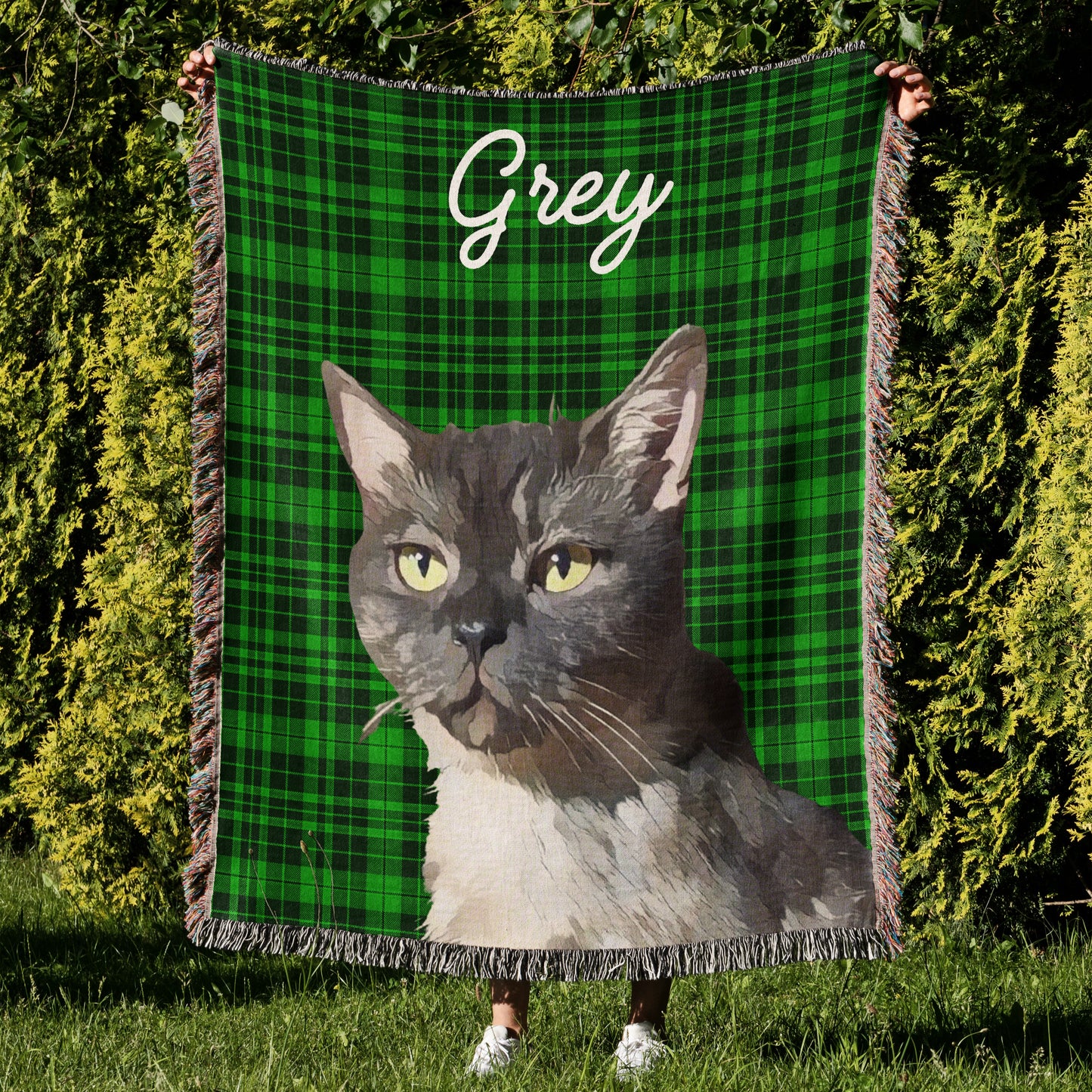 Custom Pet Plaid Fringe Blanket, Custom Pet Photo And Name, Gift For Pet Lovers, Personalized Fringe Blanket