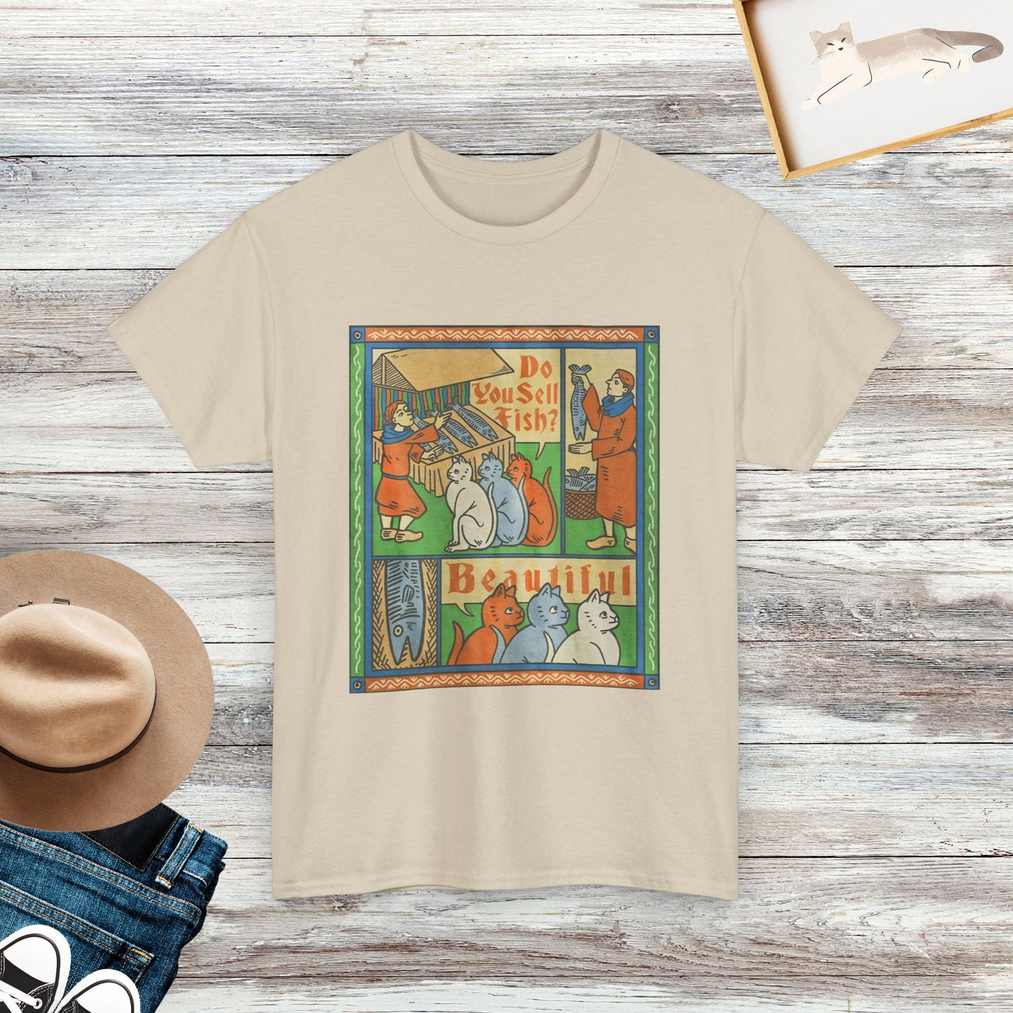 Medieval Cats T-Shirt, Fish Market Shirt, Funny Cat Tee, Gift For Cat Lovers