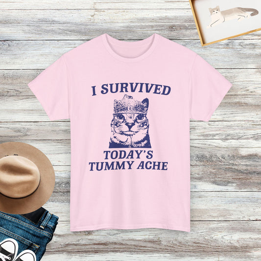 I Survived Today's Tummy Ache Shirt, Funny Cat T-Shirt, Meme Cat Shirt, Gift For Cat Lover