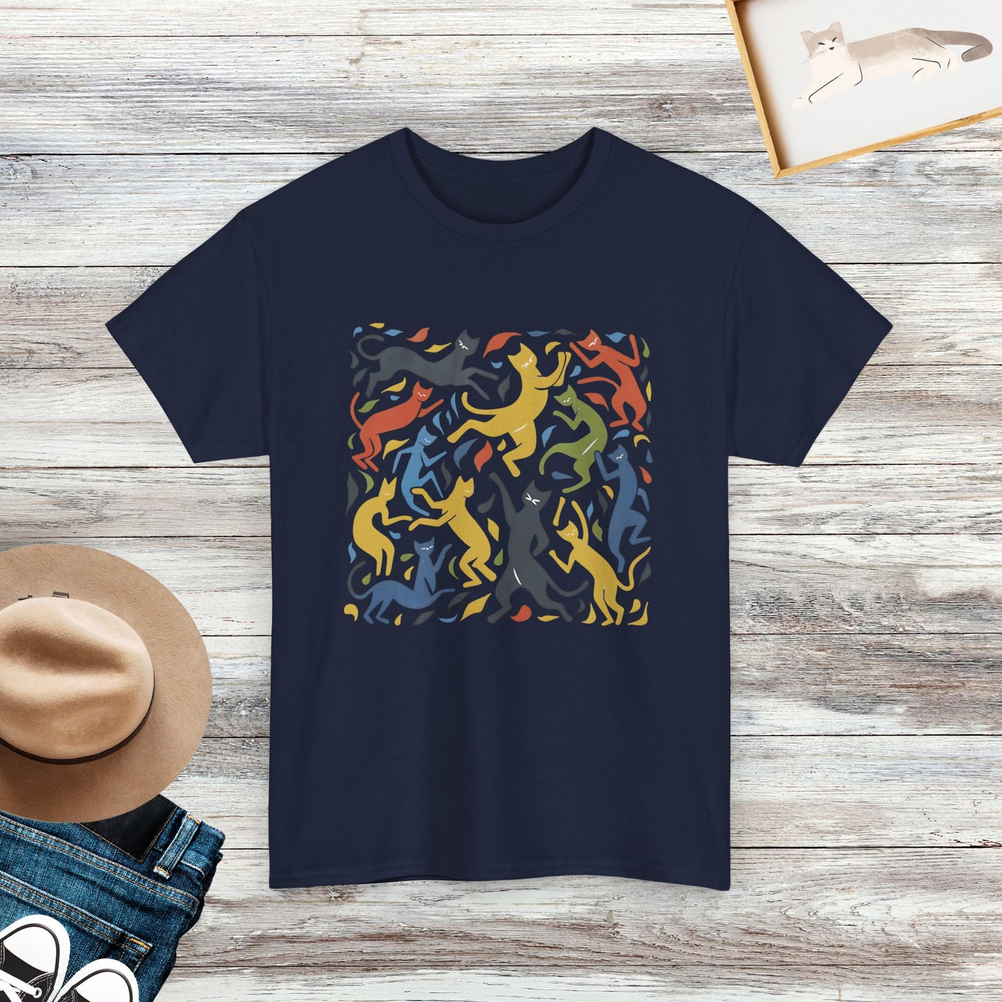 Dancing Cat Shirt, Colorful Art Cat Tee, Gift For Cat Lovers