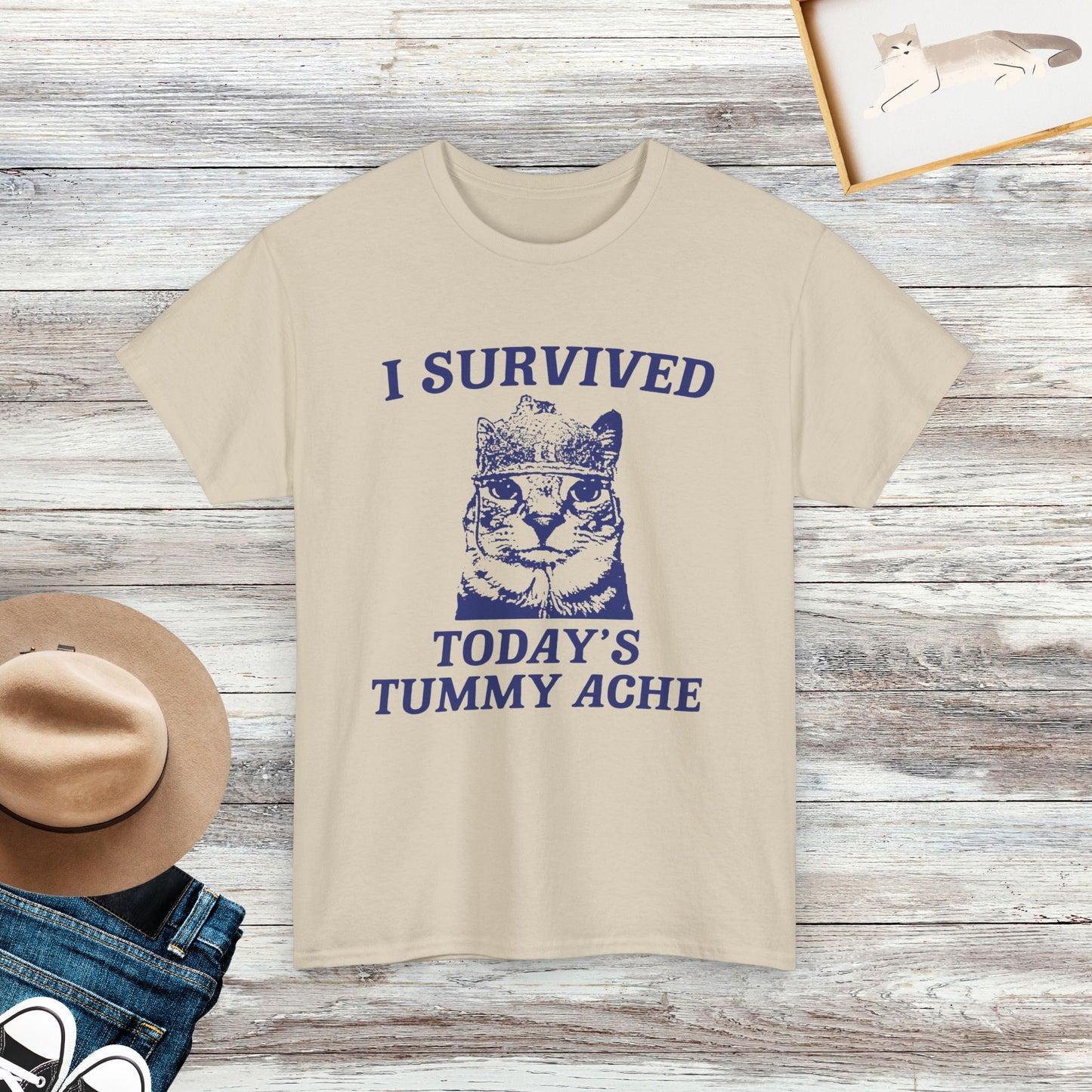 I Survived Today's Tummy Ache Shirt, Funny Cat T-Shirt, Meme Cat Shirt, Gift For Cat Lover