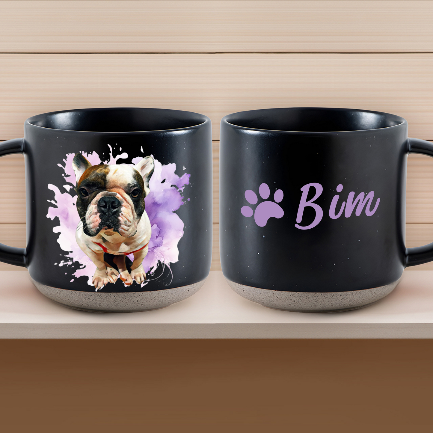 Personalized Pet Watercolor Art Pottery Mug 12oz, Custom 2 Sides Pet Photo And Name, Gift For Pet Owners