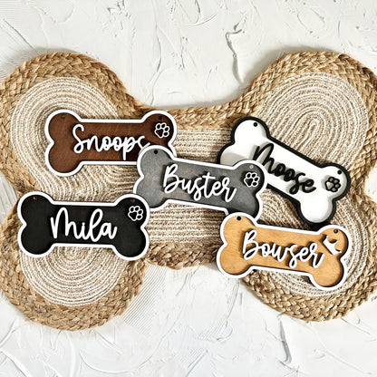 Handcraft 2 Layers Dog Name Bone Shape Plaque Personalized, Custom Kennel Dog Name Sign, Gift For Dog Owners