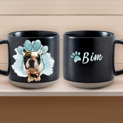 Personalized Pet Paw Pottery Mug 12oz, Custom 2 Sides Pet Photo And Name, Gift For Pet Owners