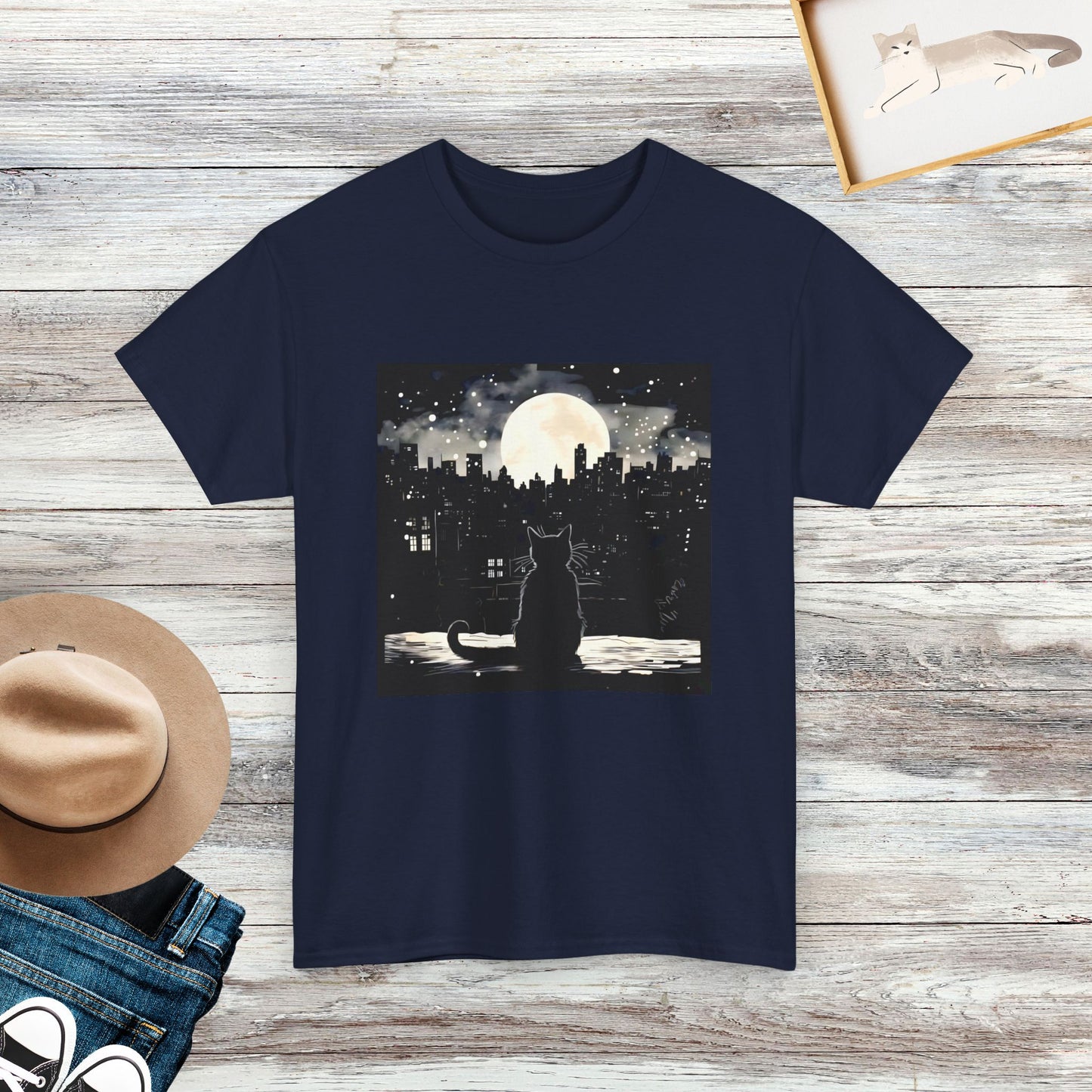 Cat Moon Shirt, Black Cat Shirt, Cat Lover Gifts