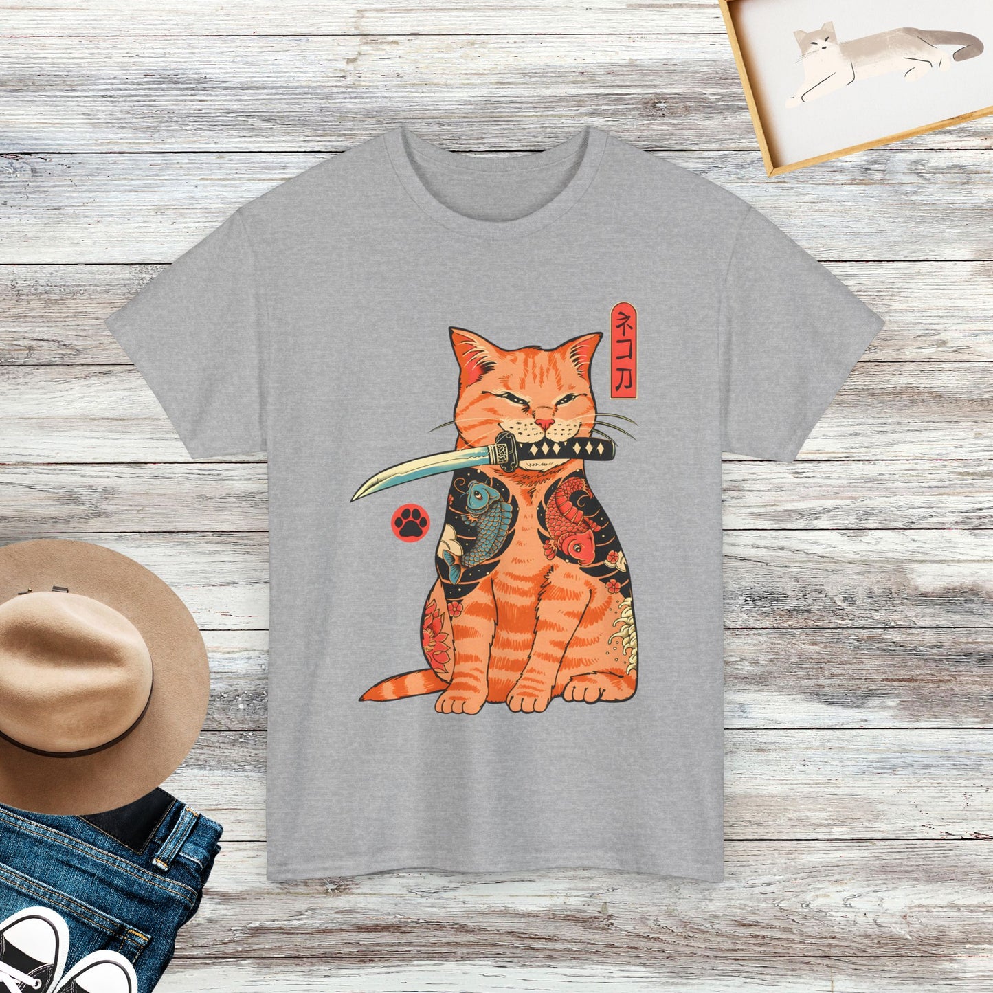 Japanese Cat T-Shirt, Samurai Cat Shirt, Cat Lover Gift