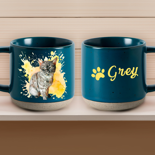 Personalized Pet Watercolor Art Pottery Mug 12oz, Custom 2 Sides Pet Photo And Name, Gift For Pet Owners