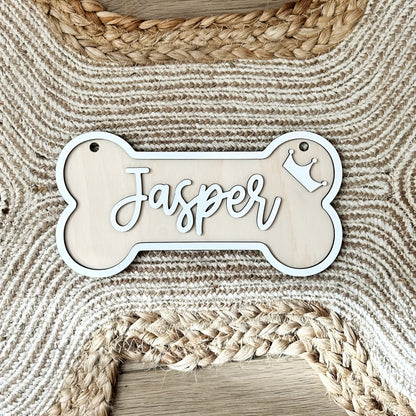 Handcraft 2 Layers Dog Name Bone Shape Plaque Personalized, Custom Kennel Dog Name Sign, Gift For Dog Owners