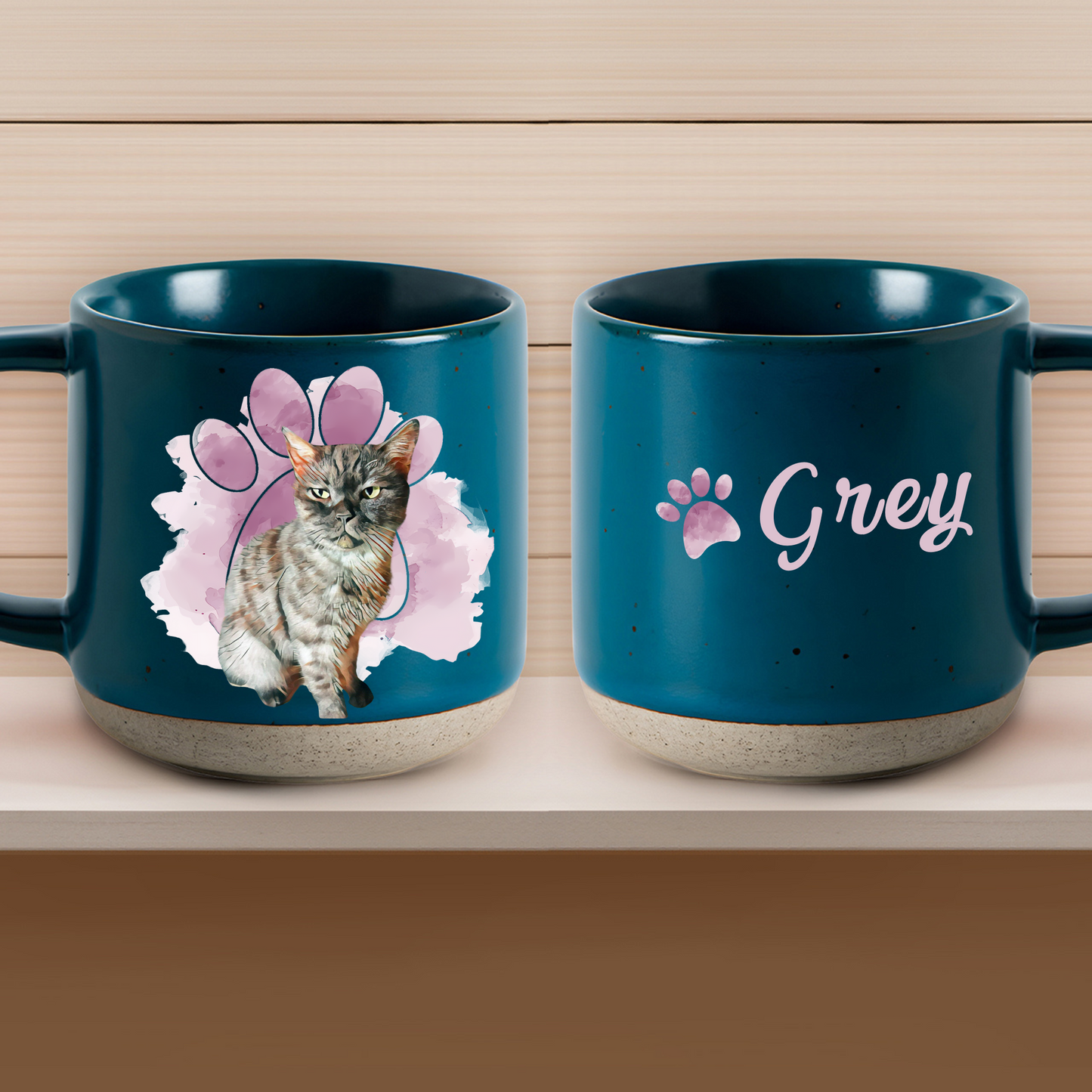 Personalized Pet Paw Pottery Mug 12oz, Custom 2 Sides Pet Photo And Name, Gift For Pet Owners