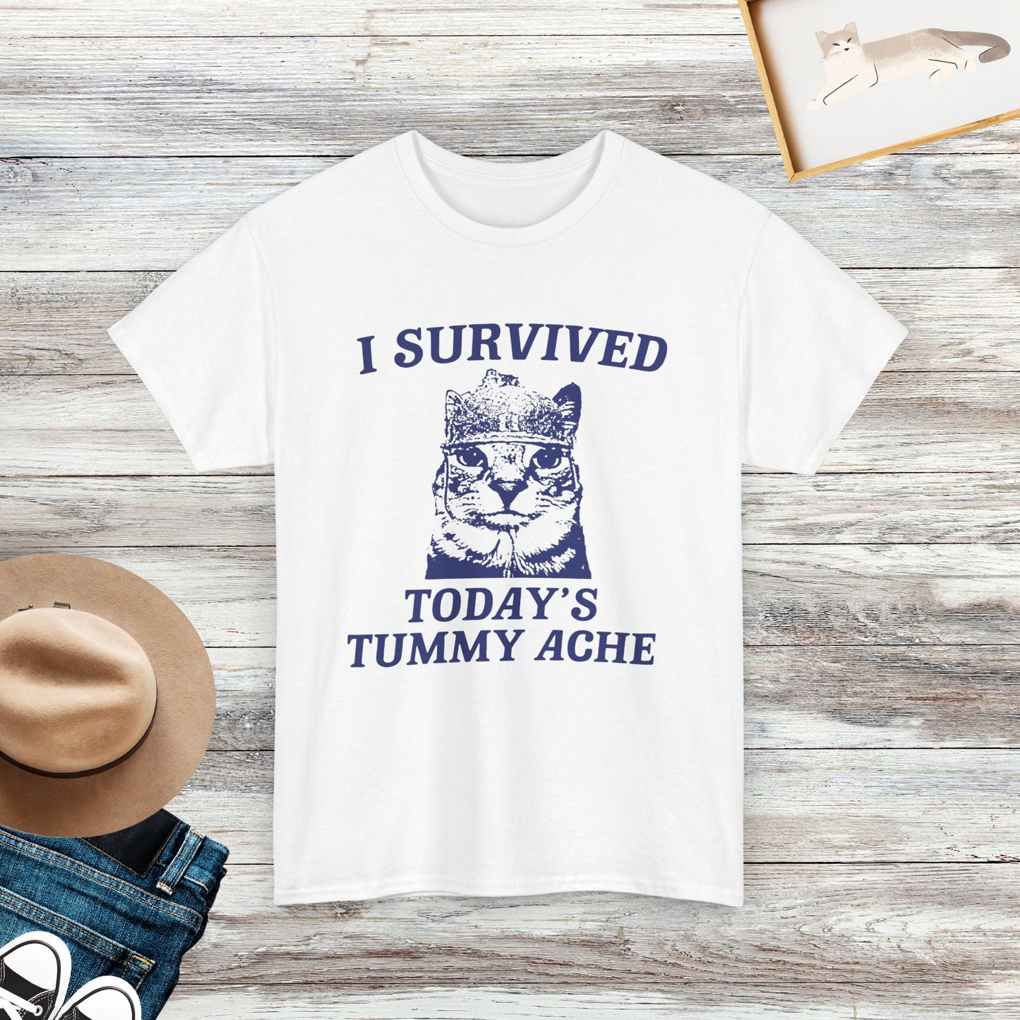 I Survived Today's Tummy Ache Shirt, Funny Cat T-Shirt, Meme Cat Shirt, Gift For Cat Lover