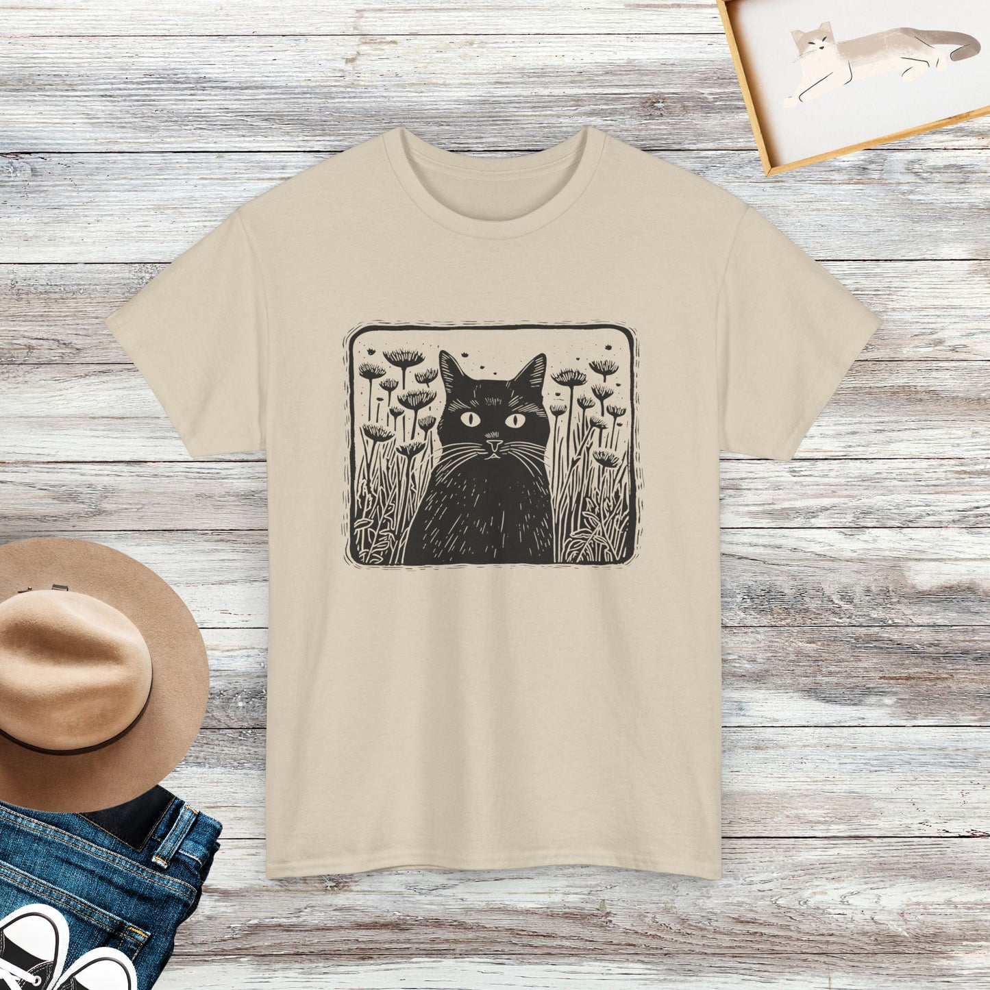 Vintage Floral Folklore Black Cat T-shirt, Cat Shirt, Cat Lover Gift