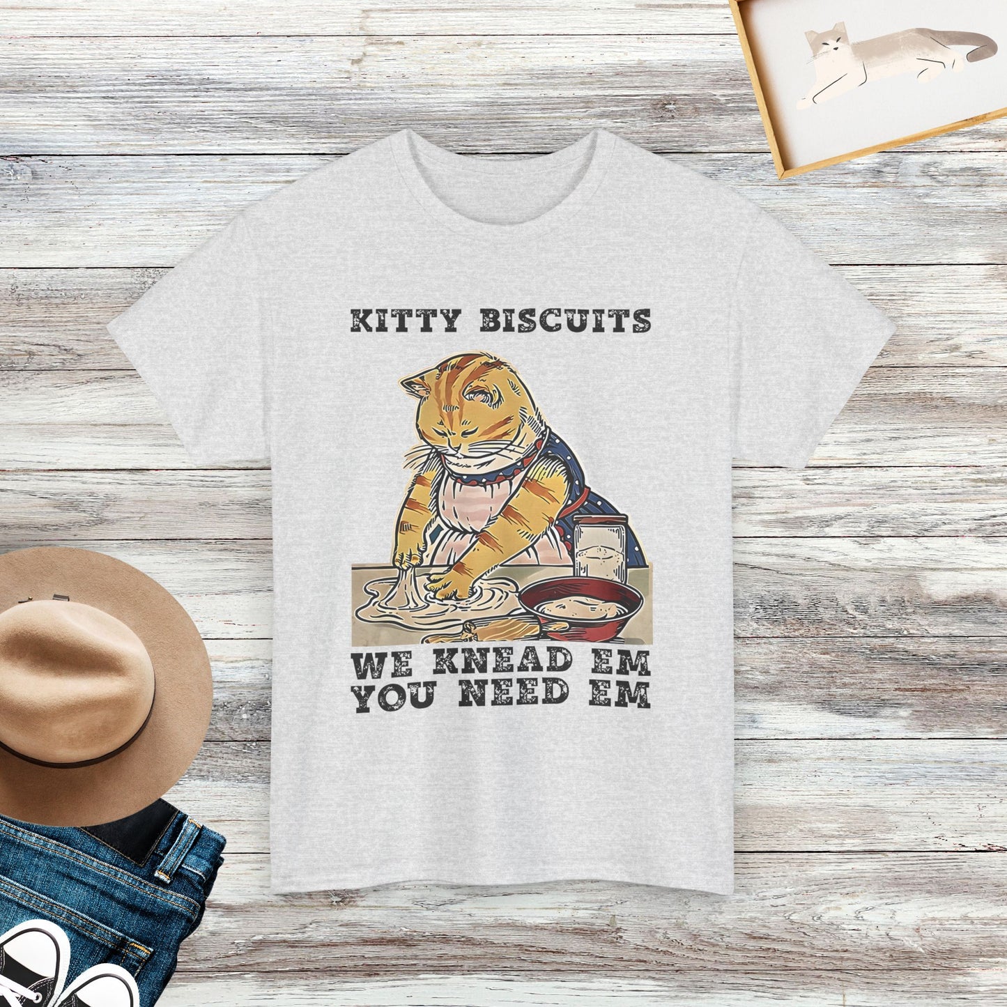 Kitty Biscuits You Need Em We Knead Em T-Shirt, Cat Making Biscuits T-Shirt, Funny Kitty Baker Cat Shirt