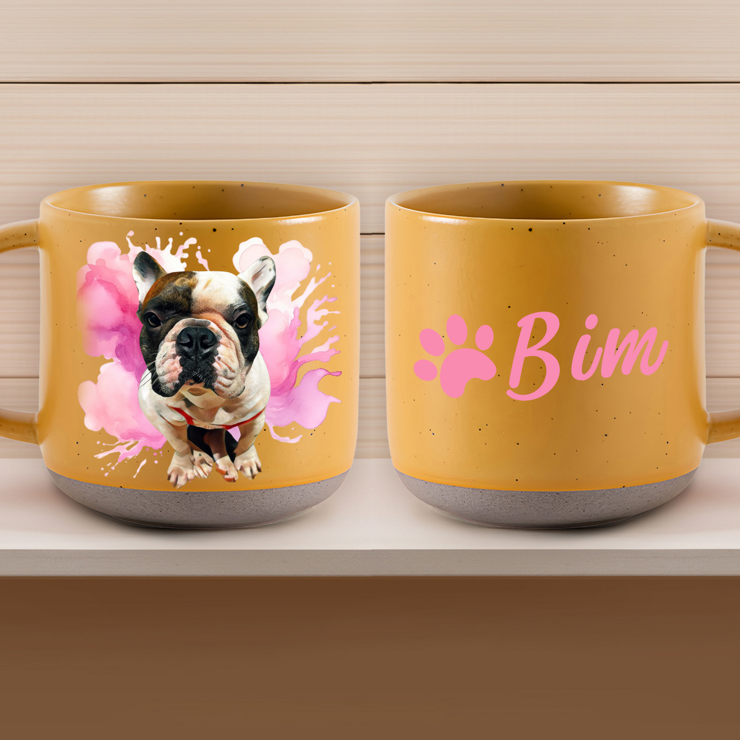 Personalized Pet Watercolor Art Pottery Mug 12oz, Custom 2 Sides Pet Photo And Name, Gift For Pet Owners