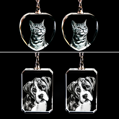 Personalized Pet Photo Crystal Necklace, Custom Laser Engraved Necklace, Gift For Pet Lover