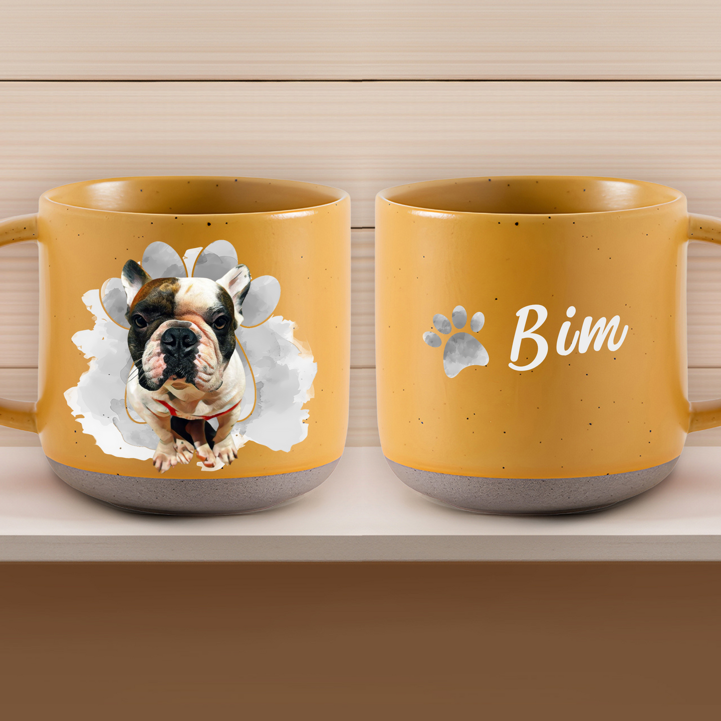 Personalized Pet Paw Pottery Mug 12oz, Custom 2 Sides Pet Photo And Name, Gift For Pet Owners