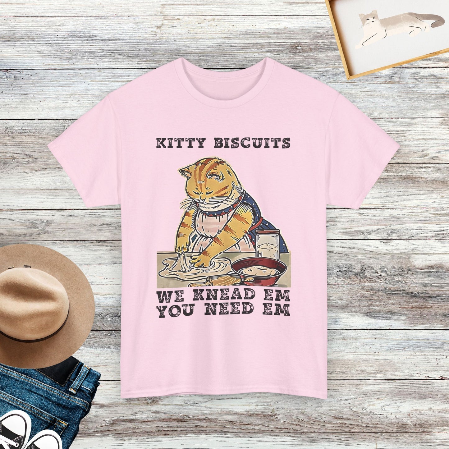 Kitty Biscuits You Need Em We Knead Em T-Shirt, Cat Making Biscuits T-Shirt, Funny Kitty Baker Cat Shirt